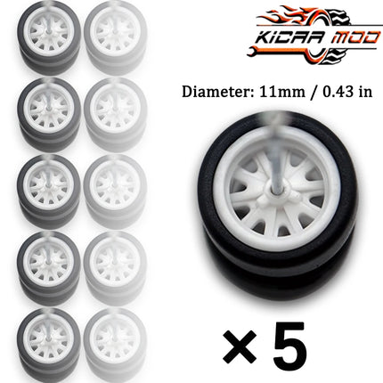 1/64 Model Wheels Rubber Slick Tires ABS Wheels for Hot Wheels  Tomica Mainline Diecast Model Car Refit Parts-Dia 11mm (5 Set)