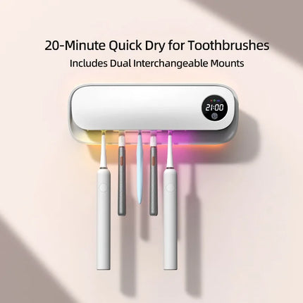 UV Toothbrush Sanitizer with 20-Min Quick Dry Dual Mount Rechargeable Toothbrush Cleaner Holder for Bathroom Family Use