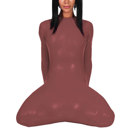 Fetish Long Sleeve Glossy PVC Bondage Bodysuit Mock Neck Wetlook Vinyl Leather Bodycon Romper for Cosplay Outfits Exotic Teddies