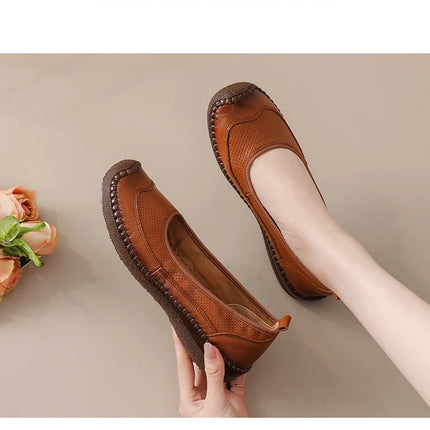 New Real Leather Perforated Ballet Flats Women's Massage Insole Slip On Moccasins Woman Hollow Loafer Casual Daily Shopping Shoe
