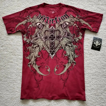 European and American men's summer Gothic letter skull print comfortable and breathable round neck T-shirt outdoor street top