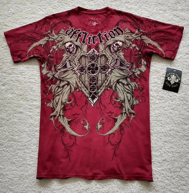 European and American men's summer Gothic letter skull print comfortable and breathable round neck T-shirt outdoor street top