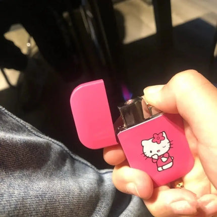 Butane Gas Lighter Katie Cat Pink Flame Windproof Inflatable Lighter Cigarette Accessories Women's Lighter Small Gift