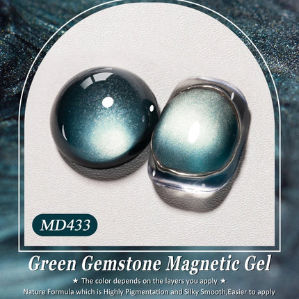 8ml Green Gemtone Cat Magnetic Gel Nail Polish Jewel Effect Nails Semi Permanent Nail Art Soak Off UV LED Gel Varnish Manicure