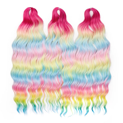 FREEDOM Synthetic Braiding Hair Extensions Deep Wavy 24 inch Long Curly Braids Hair Ombre Brown Rainbow Twist Crochet Hair