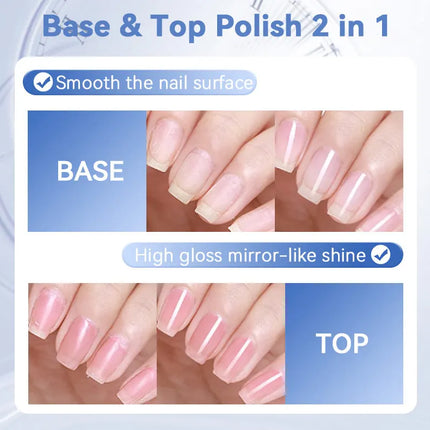 LILYCUTE 7ml Water-based Nail Base Top Polish 2 in 1 Clear Shine Nail Care Quick Drying No Need of Lamp to Cure Nail Art Varnish