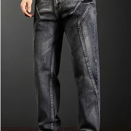 Men's New Straight Leg Stretchable Jeans Casual Pants with Personality Design Comfortable Fit Modern Style