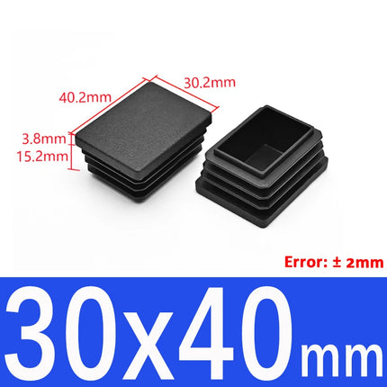 Black Plastic Square Oblong Pipe Plug 13x13mm~100x100mm Insert Table Chair Furniture Foot Cover Anti Slip Blanking End Cap