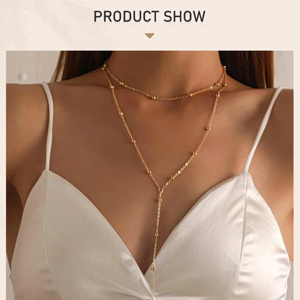 Gold Plated Stainless Steel Lariat Necklace, Dainty Long Layered Necklace for Women Girls, Y-Shaped Drop Pendant