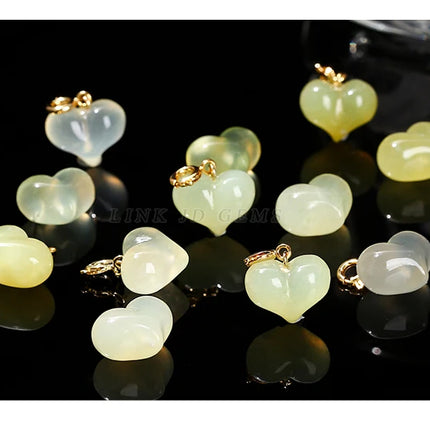 1 Pc Natural Stone Light Green Jade Heart Shape Bead Random Color Pendant For Jewelry Making Diy Necklace Bracelet Accessory