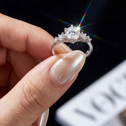 925 Sterling Silver Real 1CT Certified Moissanite Diamond Engagement Rings for Women Wedding High Quality Fine Jewelry