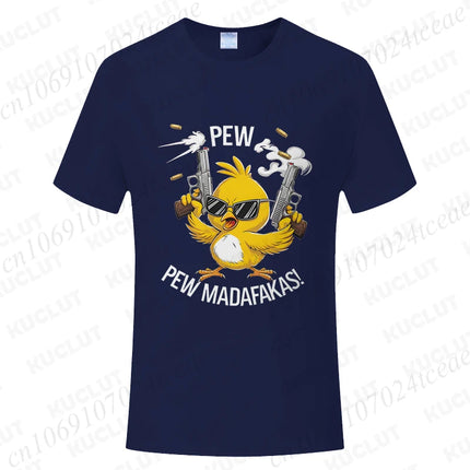 Pew Pew Madafakas Men's T-shirts Cute Chick Funny Graphic Tops Summer Short Sleeve Tees Trendy Streetwear Male Oversized Clothes