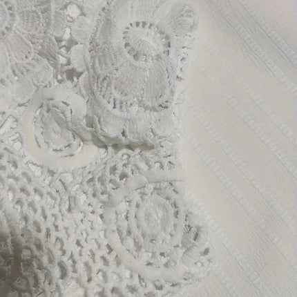 Plus Size 1XL-5XL Women's Fashion Contrast Long Sleeve Guipure Lace Shirt Ladies Casual Lantern Sleeve Loose Blouse