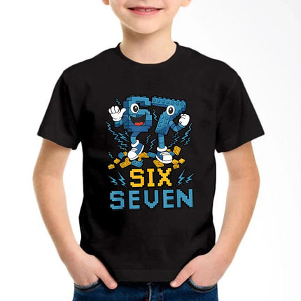 New Funny Six Seven Italian Brainrot 67 Number Graphic Print T-Shirt Boy/Girl Summer Short Sleeved Kids Comfortable T-shirt Top