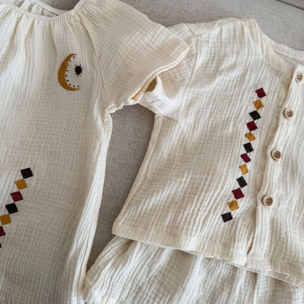 RAISE 2026 Summer Siblings Attires Children Pure Cotton Pajamas Set Kids Boys Tees+shorts Homewear Suit Kids Girls Print Dress