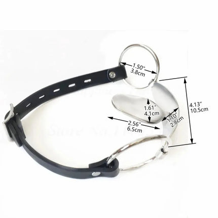Stainless Steel Fix Tongue Cangue Bondage Mouth Gag Open Mouth Plug With Leather Bandage Slave Adult BDSM Sex Games Toy