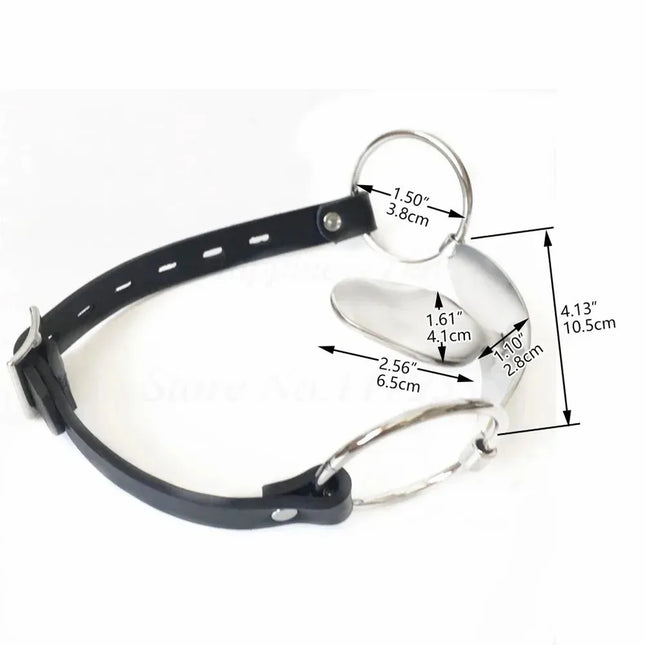 Stainless Steel Fixed Tongue Cangue Bondage Mouth Gag Open Mouth Plug With Leather Bandage Slave Adult BDSM Sex Games Toy