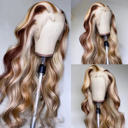 4/613 Balayage Brown Blonde 13x4 Straight Lace Front Wig Colored Human Hair Wigs For Women Body Wave Wig 613 HD Lace Frontal Wig