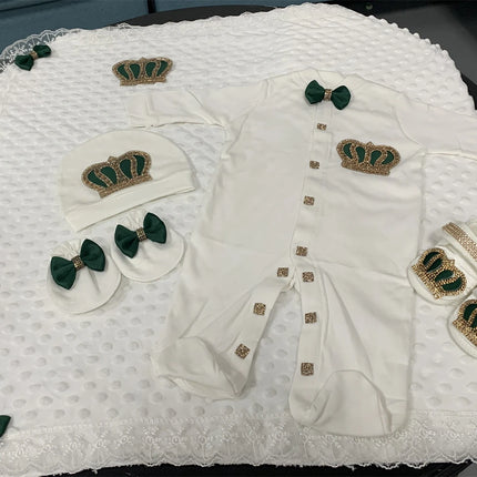 Baby Girl Boy Princess Prince Hospital Exit Newborn Bling Outfits Baby Bottles Gift Set Baby Shower Gift 5pcs Crown Romper