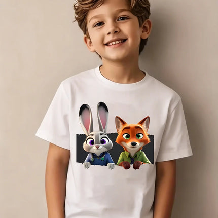 Zootopia Children's Summer T-Shirt, Judy & Nick Collaboration Short Sleeve Casual Top for Boys and Girls