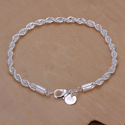 top quality 4MM Rope chain Silver color Jewelry fashion Twisted Bracelet for women men lady wedding gifts cute with