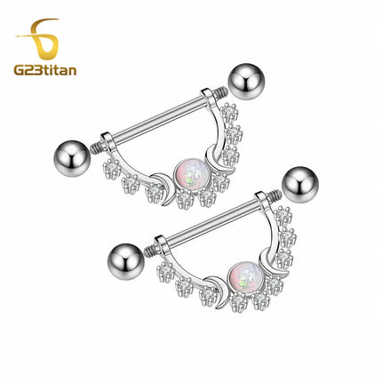 2pcs Silver Color Zircon Nipple Rings Allergy-free 14G 16mm Titanium Straight Barbell Piercing Sexy Beach Jewelry Woman Ornament