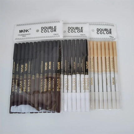 Mulitfuntional Two-Tone Black White Wood Eyeliner Pencil Pearl Highlighter Makeup Pen Brown Eyebrow Draw Lower Eyelash Cosmetics