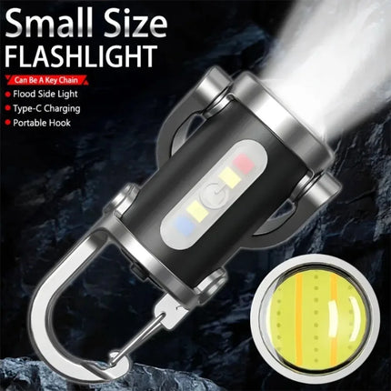 Rechargeable Mini Keychain Flashlight COB Working Light with Outdoor Hook Emergency Warning Light for Camping Walking Hiking