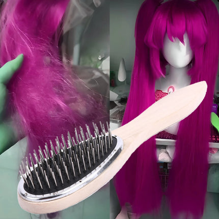 Wooden Hair Brush Hair Parting Comb Hair Brush for Wigs Anti Static Steel Comb for Tangle Hair Extensions Training