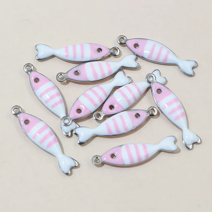 20pcs 18x5mm Stainless Steel Fish Enamel Charms Pendant Stainless Steel DIY Jewelry Making Accessories Findings