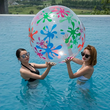 Inflatable Beach Water Play Ball - Durable PVC, Transparent with Colorful Splash Patterns, Ideal for Pool and Beach Activities