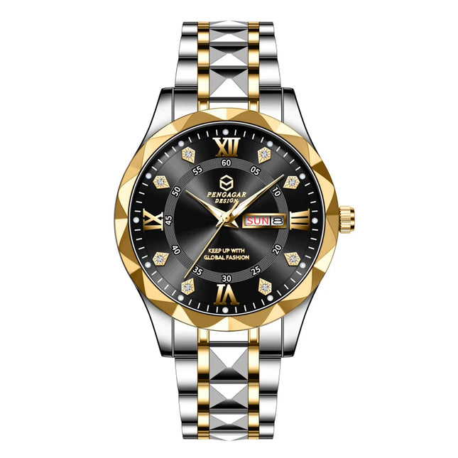 PAAZOMU Luxury Fashion Man Clock Top Business Waterproof Luminous Date Week Men's Watches Quartz Stainless Steel Men Wristwatc