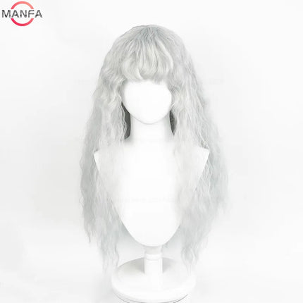 Griffith Cosplay Wig Light Grey Curly Wavy  Long Heat Resistant Synthetic Hair Wigs + Wig Cap