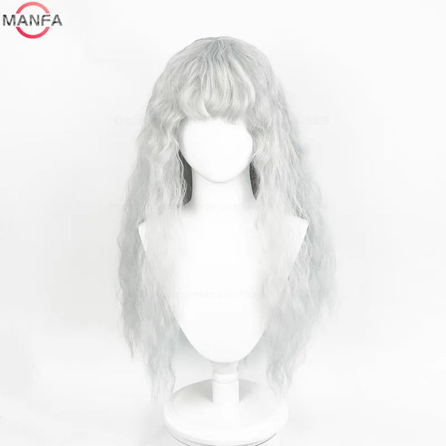 Griffith Cosplay Wig Light Grey Curly Wavy  Long Heat Resistant Synthetic Hair Wigs + Wig Cap