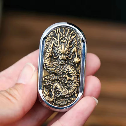 Dragon Pattern EDC Rhythm Direct Push Rotating Mechanical Metal Fingertip Push Card Decompression Desktop Toy Gift