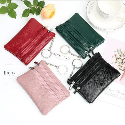 Women Men Leather Coin Purse Wallet Clutch Double Zipper Small Change Soft Bag Mini Card Cash Holder Dollars Pocket