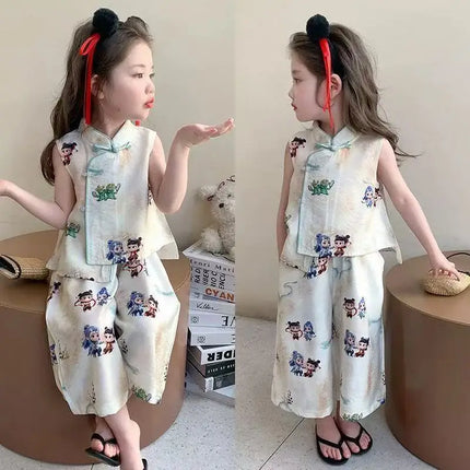 Summer Girl's Suit Cosplay Performance Costumes Ethnic Style Chinese Sets Children's Clothing Kids' Clothes Hanfu Fashion Casual