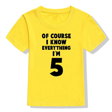 Of Course I Know Everything I'm 4/5/6 Kids Funny Birthday T Shirt Toddler Boys Girls Short Sleeve Tshirt Children Casual Tops