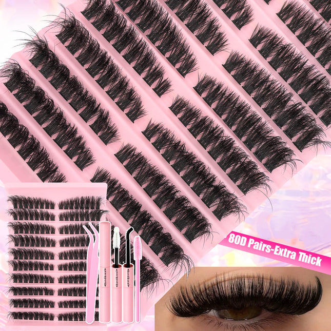 DIY Lash Extension Kit Clusters Individual Eyelashes Kit 9-16mm with Bond and Seal Wispy Natural Wispy Lashes