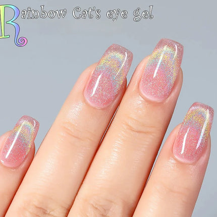 1pcs PSK 2025 Flash Versatile Rainbow Cat Eye Gel Nail Polish Popular Universal Rainbow Laser Crystal Cat Eye Nail Art Nail