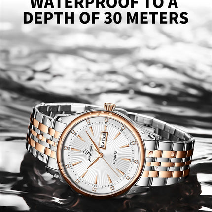 PAAZOMU Luxury Watch for Men Elegant Date Week Waterproof Luminous Men's Quartz Stainless Steel Sports Watch reloj