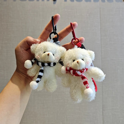 Cute Red Bag Bear Knot Rope Keychain Pink Blue Paired Bears Plush Doll Car Key Chain Christmas Scarf Bear Backpack Key Chain