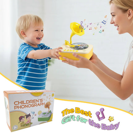 Chriyungel Kids Gramophone Story Music Player with 93 Cards Educational Learning Toy for Toddler Recordable Player Boy Girl Gift