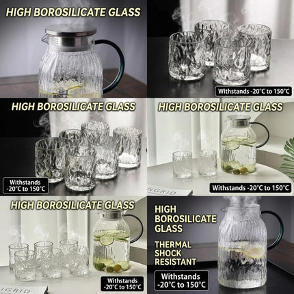 Glass Water Pitcher with Lid Large Capacity Heat Resistant Borosilicate Glass Carafe for Hot Cold Water Iced Tea Juice Beverage