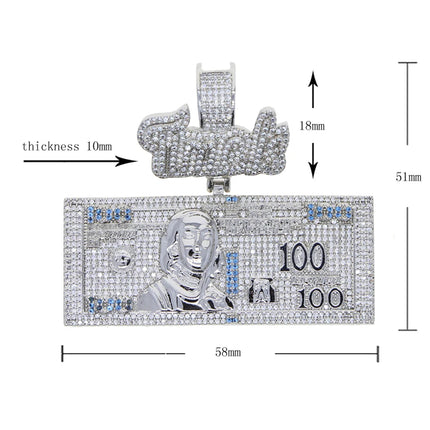 Iced Out Bling Time Is Money Pendant Necklace Silver Color Cubic Zirconia Us Dollar Cash 100 Letter Charm Hip Hop Men Jewelry