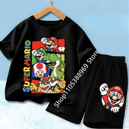 Summer Kids Clothing Sets Super Marios Cartoon Print Short Sleeve T-Shirt Casual Shorts Soft Outfits For Baby Boys Girls