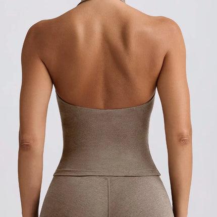 Women's Beautiful Back Nude Feeling Shock-absorbing Gathering Anti Sagging Fitness Sports Vest Suspender Neck Hanging Yoga Bra