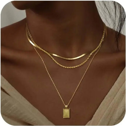 Layered Pedant Necklaces for Women Stackable 14K Real Gold Plated Silver Chain Necklace Layering Pendant Necklace Trendy Jewelry