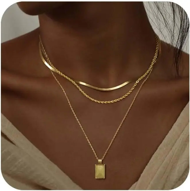 Layered Pedant Necklaces for Women Stackable 14K Real Gold Plated Silver Chain Necklace Layering Pendant Necklace Trendy Jewelry