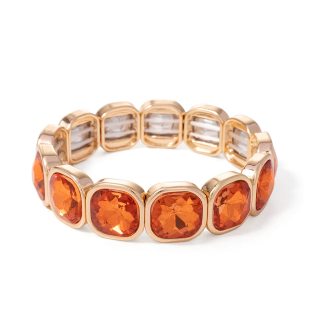 2024 Gold Color Crystal Bangle Handmade Square Shape Rhinestones Boho Women Tennis Bracelet Elastic Bohemian Zircon Jewelry
